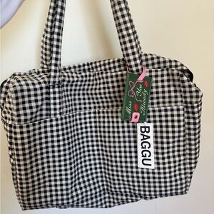 BAGGU Gingham Cloud Carry-on Bag and Ban.do Luggage Tag both NWT